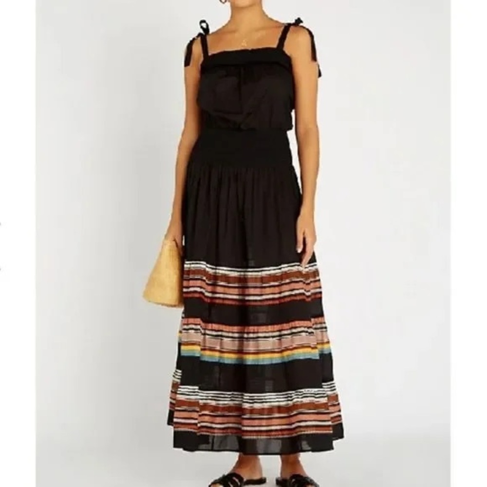 TORY BURCH Smocked sundress - black/webbing stripe - size XS